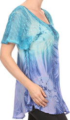 Sakkas Taylay Ombre Tie Dye Batik Long Embroidered Corset Neck Blouse Shirt Top - Buy One Get One tops La Vie Bien Sakkas Taylay Ombre Tie Dye Batik Long Embroidered Corset Neck Blouse Shirt Top - Buy One Get One