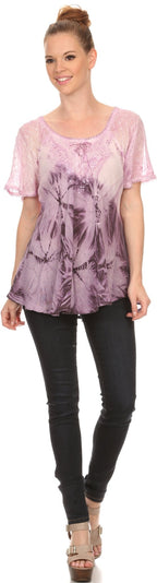 Sakkas Taylay Ombre Tie Dye Batik Long Embroidered Corset Neck Blouse Shirt Top - Buy One Get One tops La Vie Bien Sakkas Taylay Ombre Tie Dye Batik Long Embroidered Corset Neck Blouse Shirt Top - Buy One Get One
