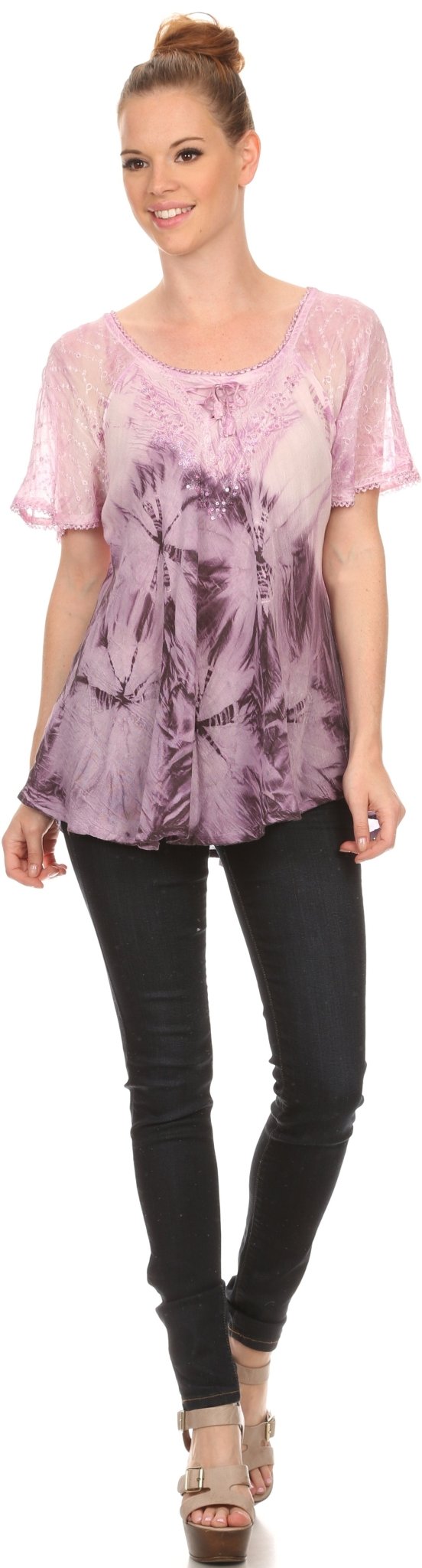 Sakkas Taylay Ombre Tie Dye Batik Long Embroidered Corset Neck Blouse Shirt Top - Buy One Get One tops La Vie Bien Sakkas Taylay Ombre Tie Dye Batik Long Embroidered Corset Neck Blouse Shirt Top - Buy One Get One