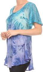 Sakkas Taylay Ombre Tie Dye Batik Long Embroidered Corset Neck Blouse Shirt Top - Buy One Get One tops La Vie Bien Sakkas Taylay Ombre Tie Dye Batik Long Embroidered Corset Neck Blouse Shirt Top - Buy One Get One