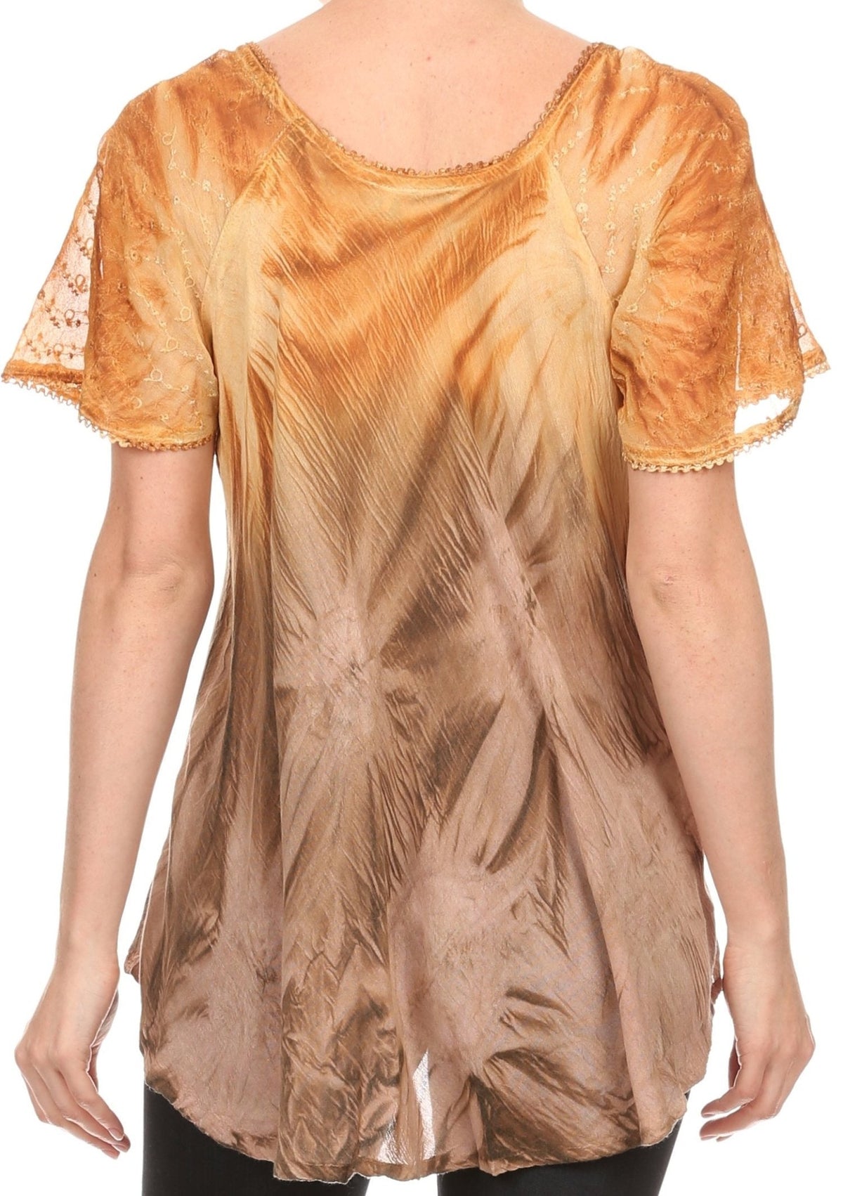 Sakkas Taylay Ombre Tie Dye Batik Long Embroidered Corset Neck Blouse Shirt Top - Buy One Get One tops La Vie Bien Sakkas Taylay Ombre Tie Dye Batik Long Embroidered Corset Neck Blouse Shirt Top - Buy One Get One