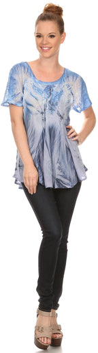 Sakkas Taylay Ombre Tie Dye Batik Long Embroidered Corset Neck Blouse Shirt Top - Buy One Get One tops La Vie Bien Sakkas Taylay Ombre Tie Dye Batik Long Embroidered Corset Neck Blouse Shirt Top - Buy One Get One