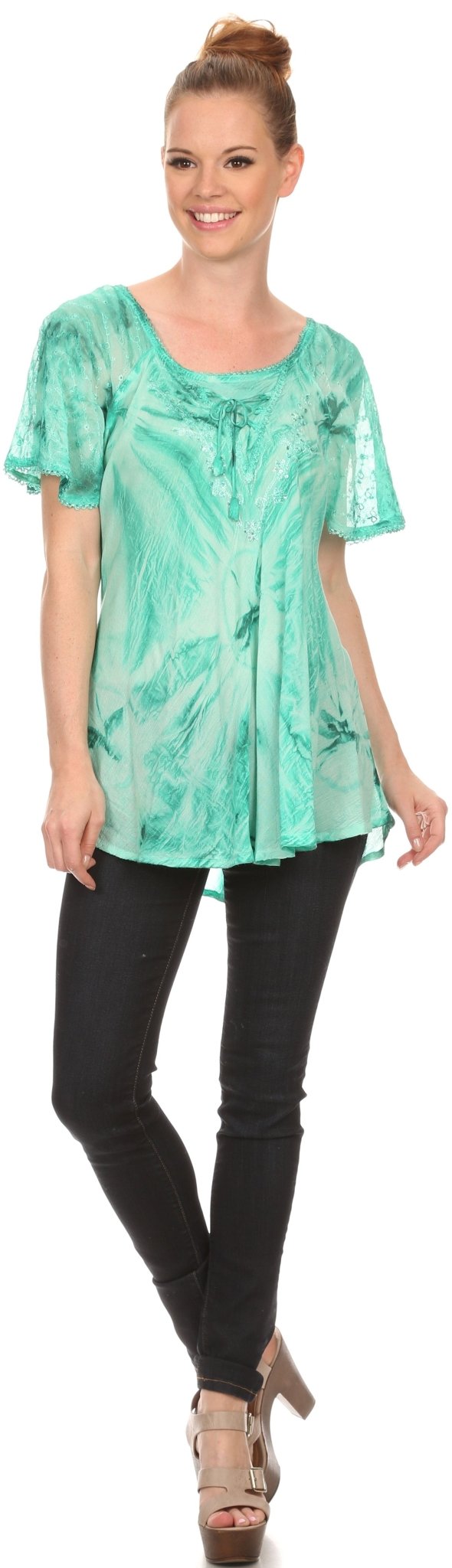 Sakkas Taylay Ombre Tie Dye Batik Long Embroidered Corset Neck Blouse Shirt Top - Buy One Get One tops La Vie Bien Sakkas Taylay Ombre Tie Dye Batik Long Embroidered Corset Neck Blouse Shirt Top - Buy One Get One