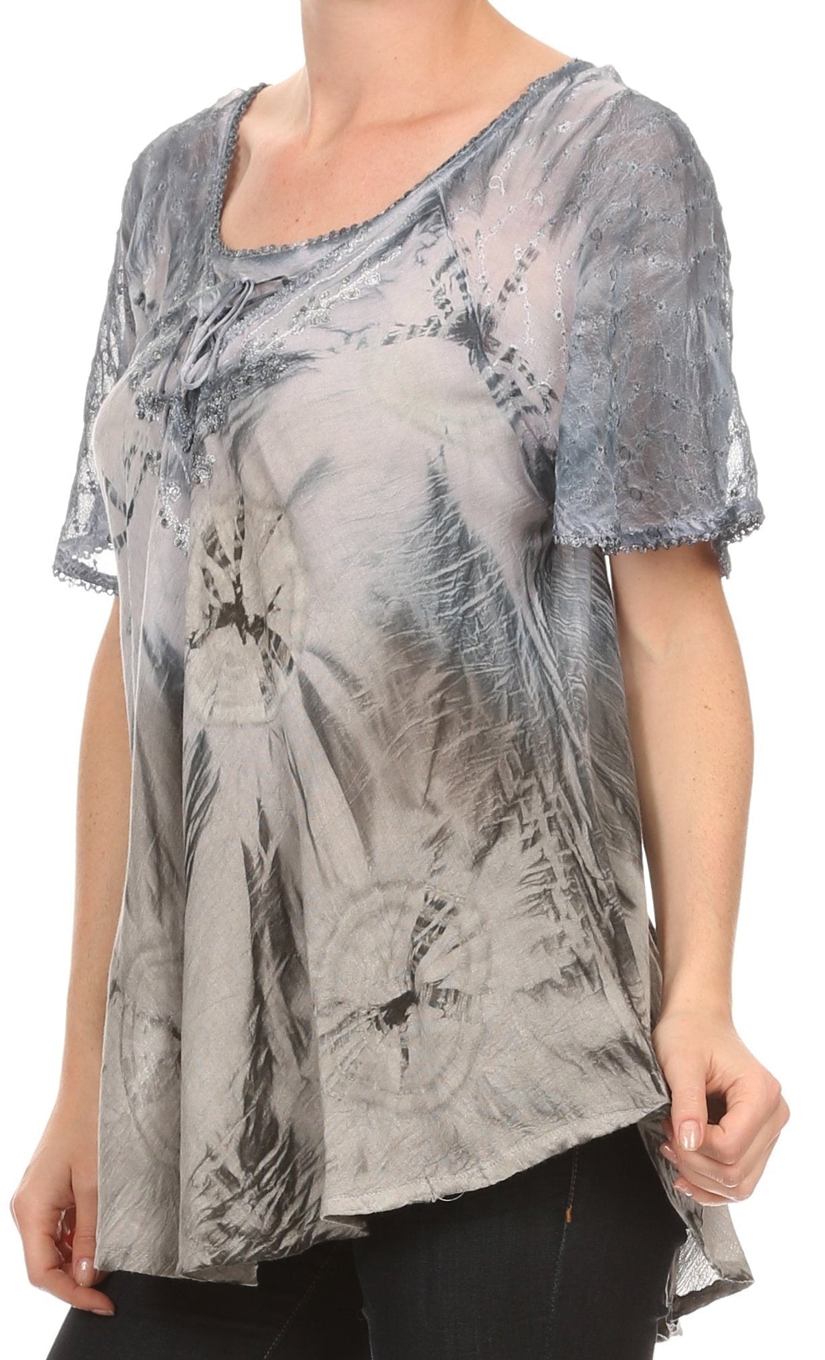 Sakkas Taylay Ombre Tie Dye Batik Long Embroidered Corset Neck Blouse Shirt Top - Buy One Get One tops La Vie Bien Sakkas Taylay Ombre Tie Dye Batik Long Embroidered Corset Neck Blouse Shirt Top - Buy One Get One