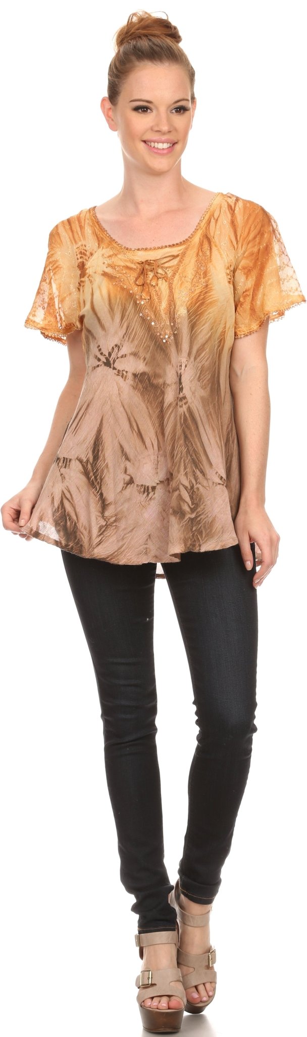 Sakkas Taylay Ombre Tie Dye Batik Long Embroidered Corset Neck Blouse Shirt Top - Buy One Get One tops La Vie Bien Sakkas Taylay Ombre Tie Dye Batik Long Embroidered Corset Neck Blouse Shirt Top - Buy One Get One