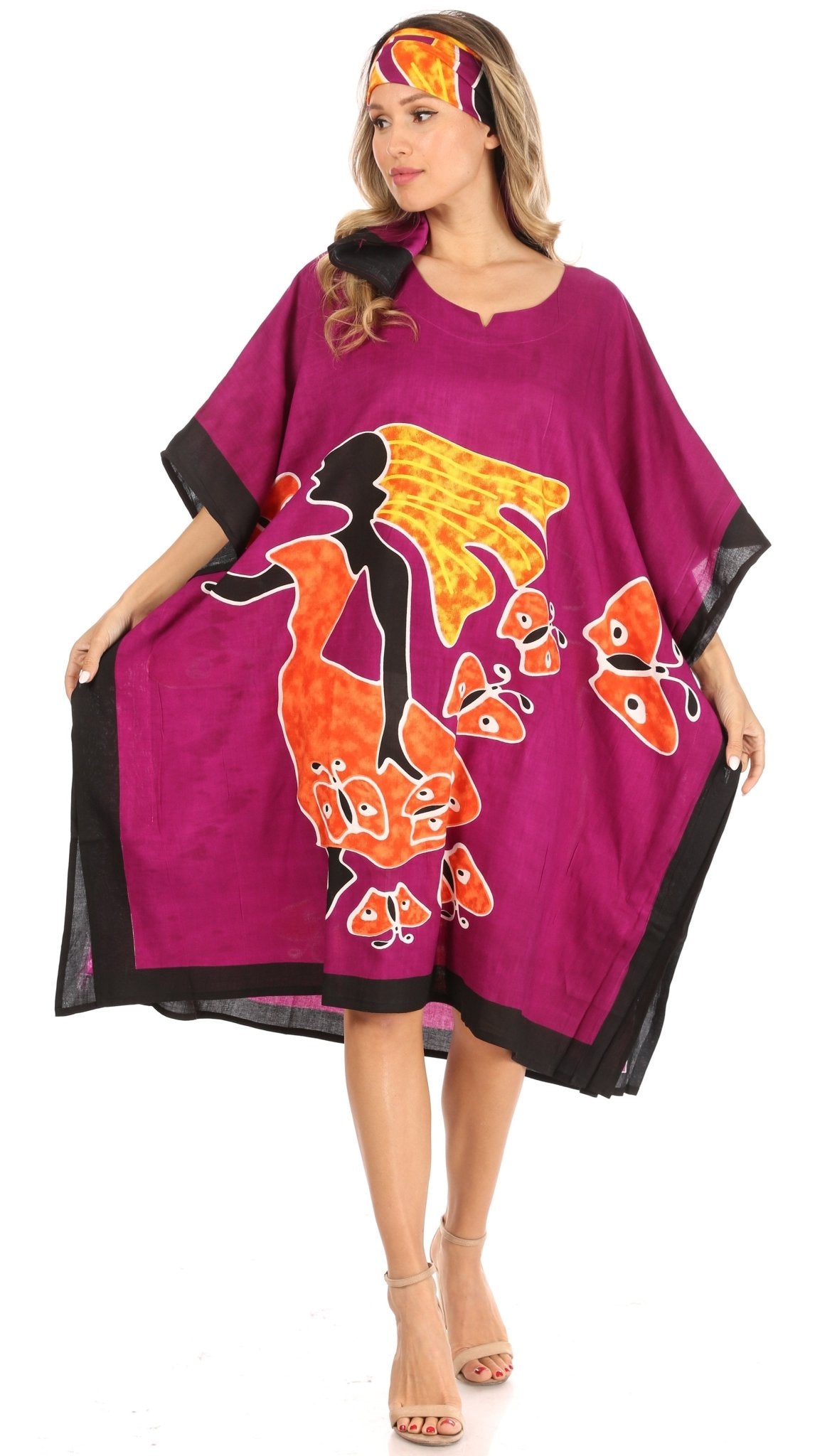 Sakkas Trina Women's Casual Loose Beach Poncho Caftan Dress Cover-up Many Print dresses La Vie Bien Sakkas Trina Women's Casual Loose Beach Poncho Caftan Dress Cover-up Many Print