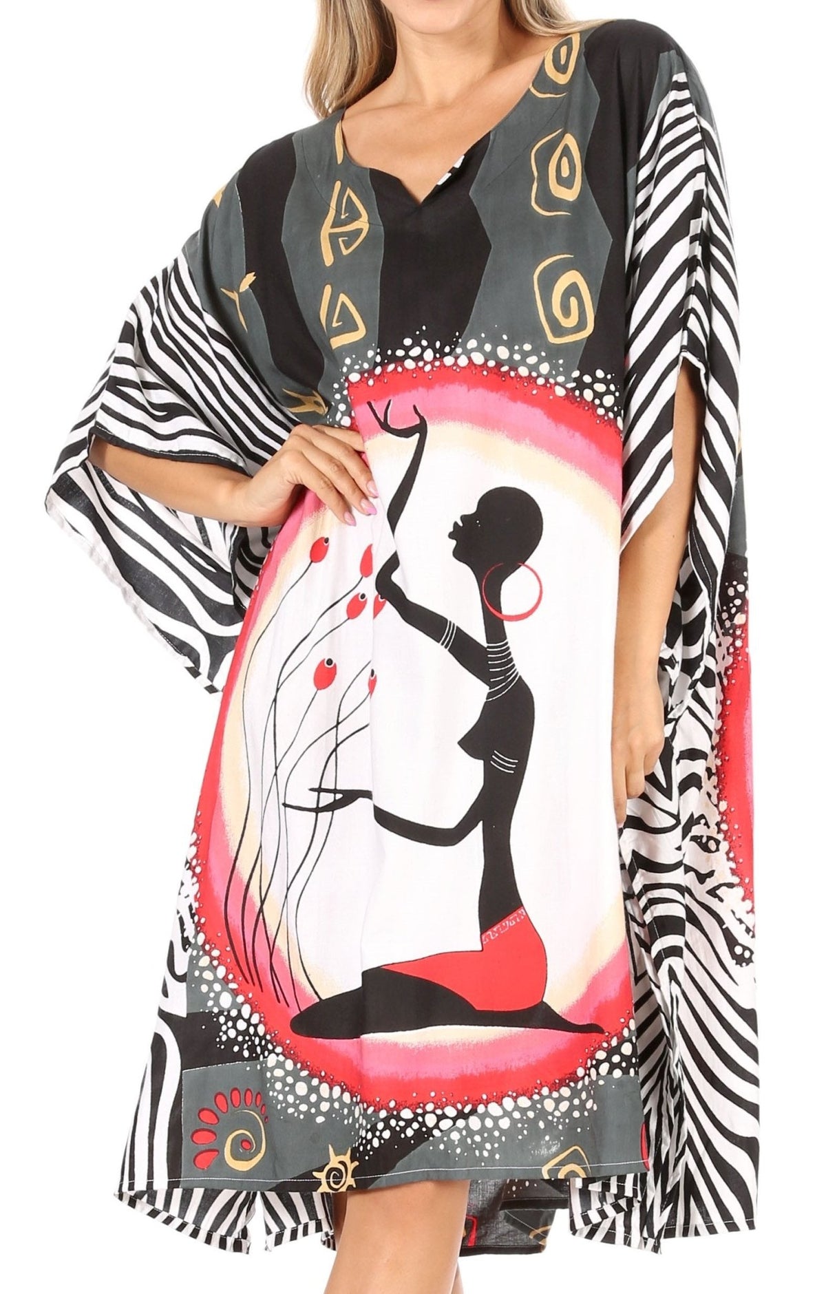 Sakkas Trina Women's Casual Loose Beach Poncho Caftan Dress Cover-up Many Print dresses La Vie Bien Sakkas Trina Women's Casual Loose Beach Poncho Caftan Dress Cover-up Many Print