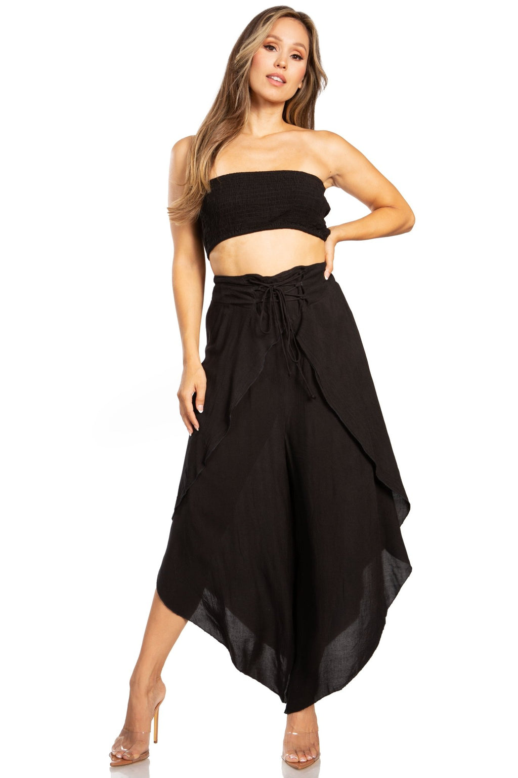 Sakkas Vanessa Women's Bandeau Tube Top & Wide leg Gaucho Pants Set Palazzo Boho - Buy One Get One pants La Vie Bien Sakkas Vanessa Women's Bandeau Tube Top & Wide leg Gaucho Pants Set Palazzo Boho - Buy One Get One