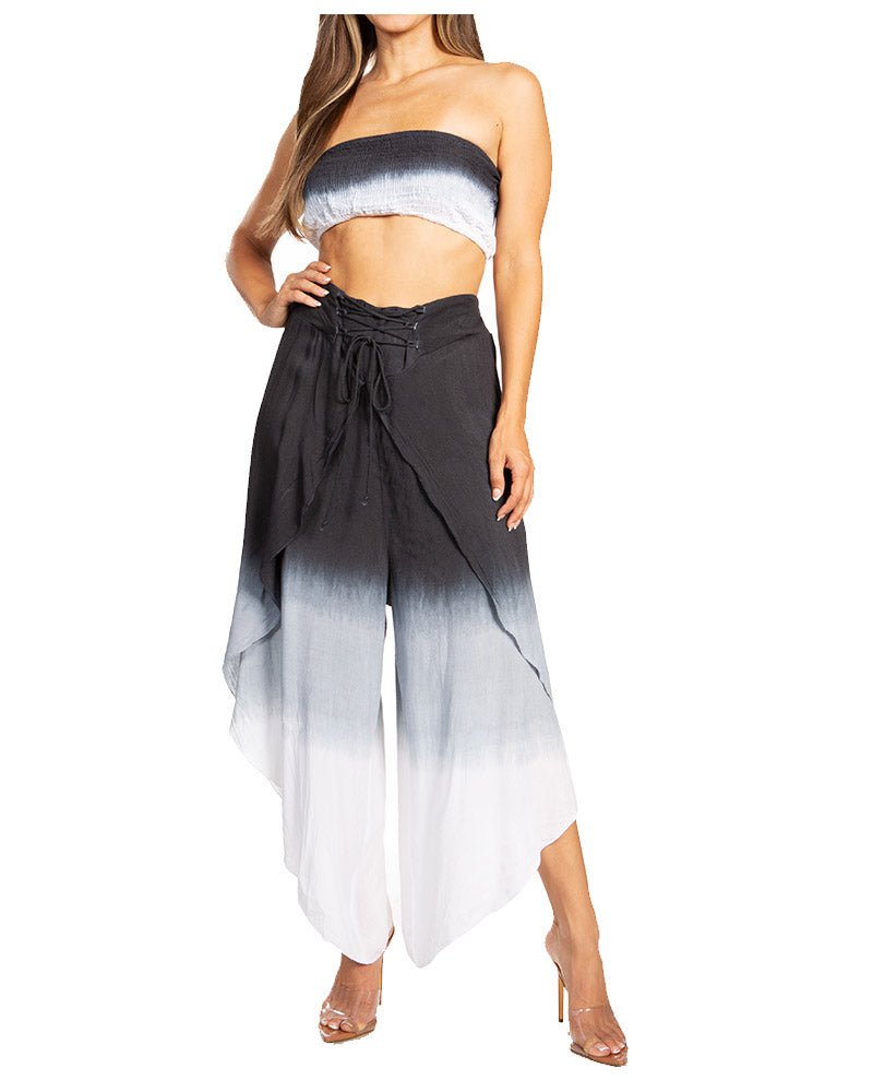 Sakkas Vanessa Women's Bandeau Tube Top & Wide leg Gaucho Pants Set Palazzo Boho - Buy One Get One pants La Vie Bien Sakkas Vanessa Women's Bandeau Tube Top & Wide leg Gaucho Pants Set Palazzo Boho - Buy One Get One