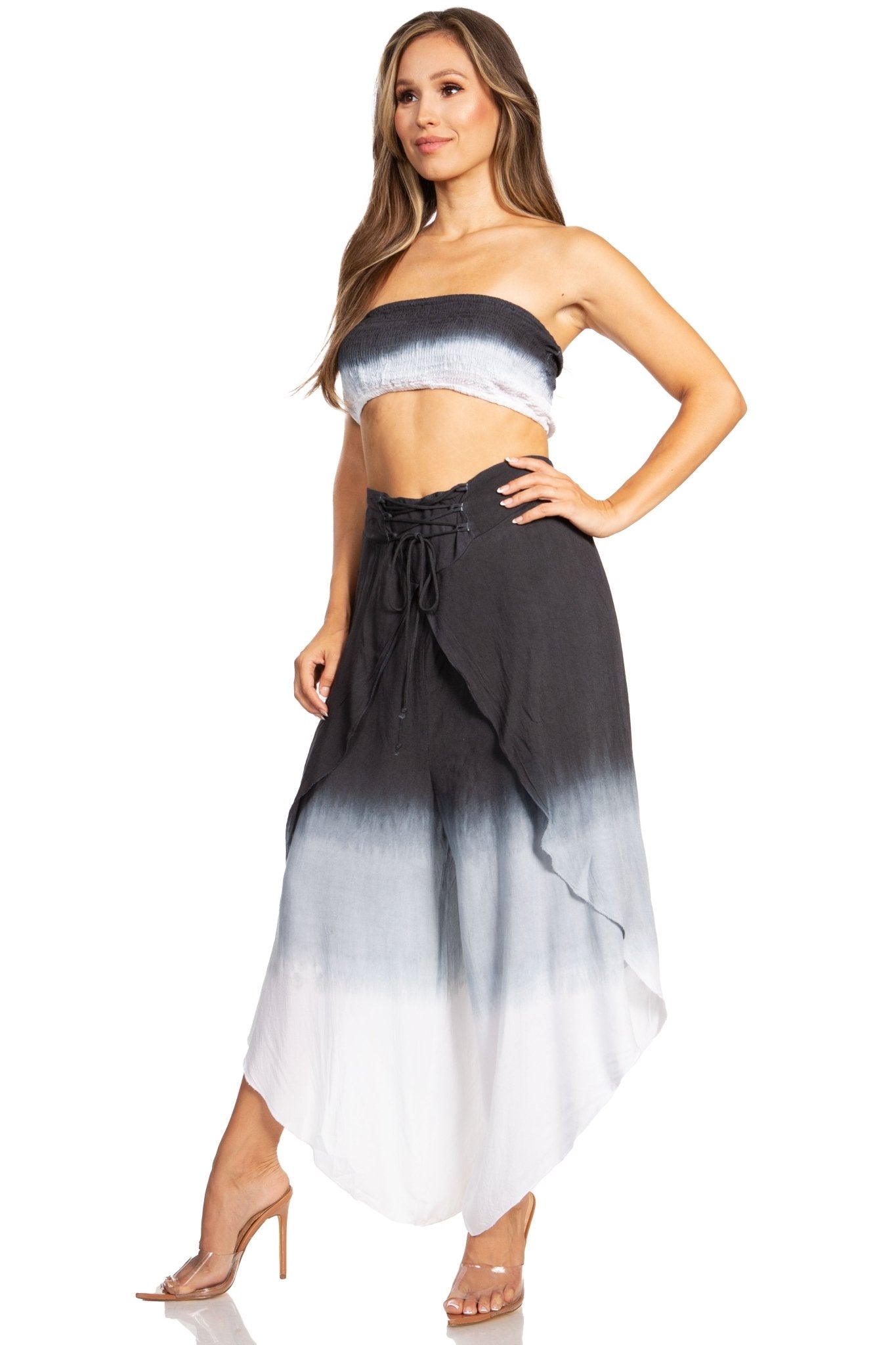 Sakkas Vanessa Women's Bandeau Tube Top & Wide leg Gaucho Pants Set Palazzo Boho - Buy One Get One pants La Vie Bien Sakkas Vanessa Women's Bandeau Tube Top & Wide leg Gaucho Pants Set Palazzo Boho - Buy One Get One