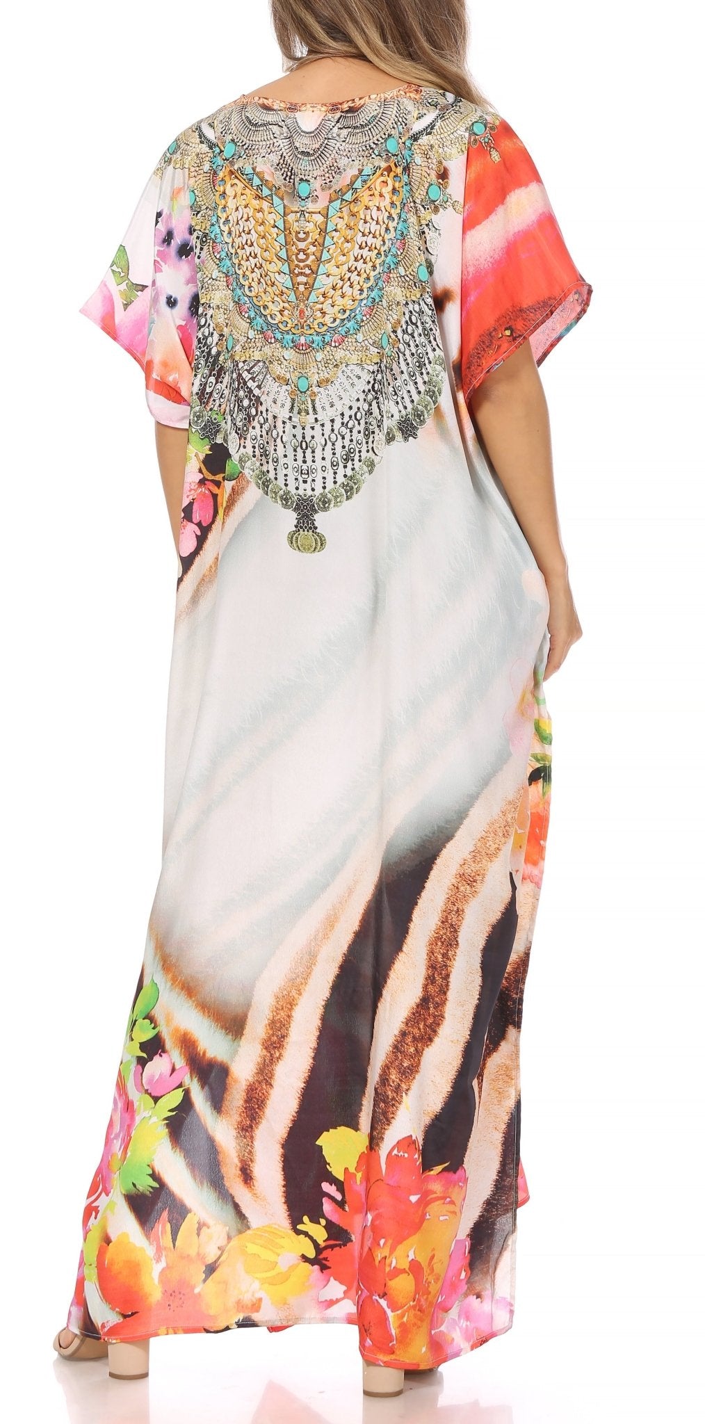 Sakkas Vicky Women's Casual Long Print Short Sleeve Petite Beach Maxi Caftan Dress - Buy One Get One Free dresses La Vie Bien Sakkas Vicky Women's Casual Long Print Short Sleeve Petite Beach Maxi Caftan Dress - Buy One Get One Free