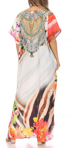 Sakkas Vicky Women's Casual Long Print Short Sleeve Petite Beach Maxi Caftan Dress - Buy One Get One Free dresses La Vie Bien Sakkas Vicky Women's Casual Long Print Short Sleeve Petite Beach Maxi Caftan Dress - Buy One Get One Free