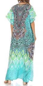 Sakkas Vicky Women's Casual Long Print Short Sleeve Petite Beach Maxi Caftan Dress - Buy One Get One Free dresses La Vie Bien Sakkas Vicky Women's Casual Long Print Short Sleeve Petite Beach Maxi Caftan Dress - Buy One Get One Free
