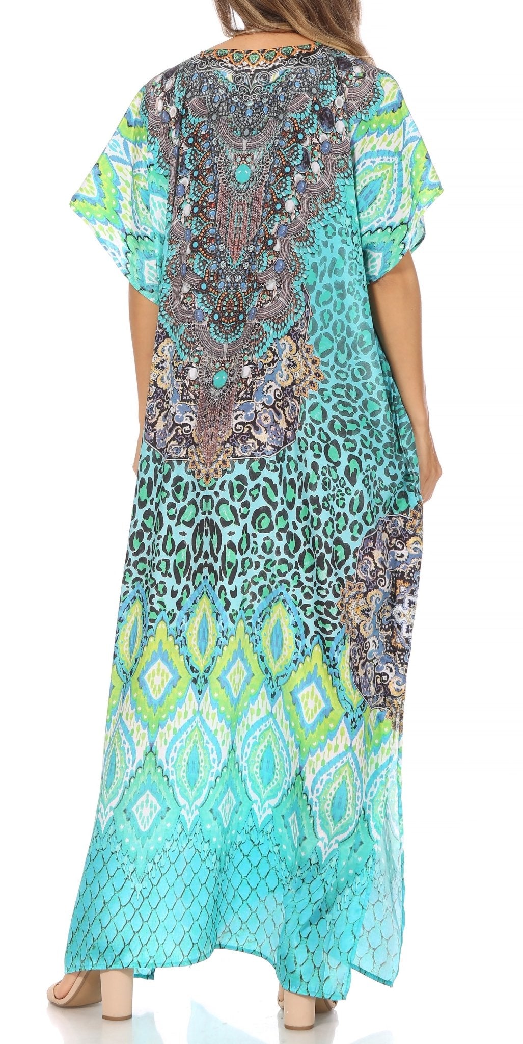 Sakkas Vicky Women's Casual Long Print Short Sleeve Petite Beach Maxi Caftan Dress - Buy One Get One Free dresses La Vie Bien Sakkas Vicky Women's Casual Long Print Short Sleeve Petite Beach Maxi Caftan Dress - Buy One Get One Free