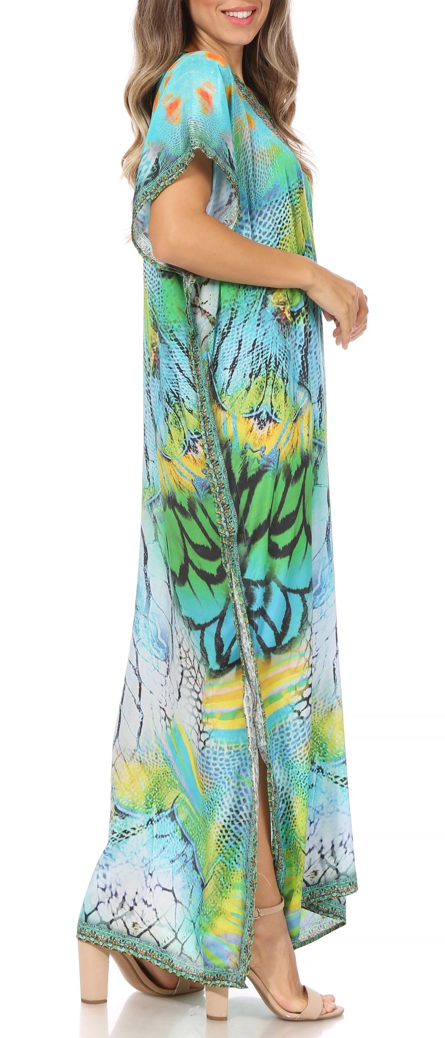 Sakkas Vicky Women's Casual Long Print Short Sleeve Petite Beach Maxi Caftan Dress - Buy One Get One Free dresses La Vie Bien Sakkas Vicky Women's Casual Long Print Short Sleeve Petite Beach Maxi Caftan Dress - Buy One Get One Free