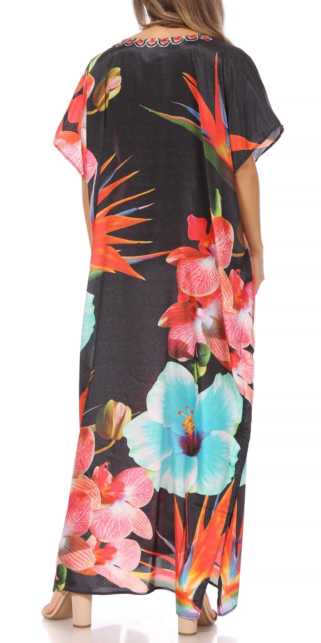 Sakkas Vicky Women's Casual Long Print Short Sleeve Petite Beach Maxi Caftan Dress - Buy One Get One Free dresses La Vie Bien Sakkas Vicky Women's Casual Long Print Short Sleeve Petite Beach Maxi Caftan Dress - Buy One Get One Free