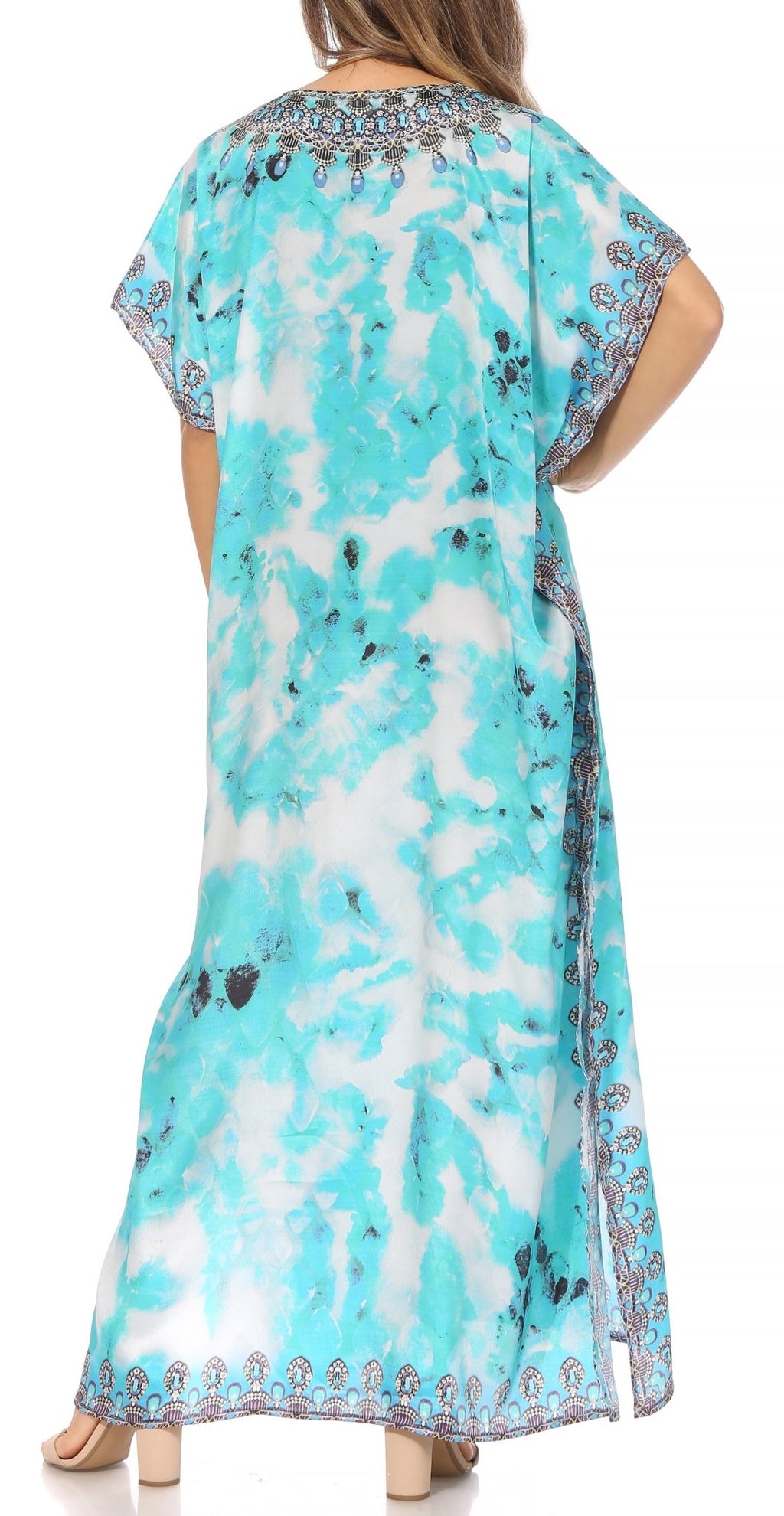 Sakkas Vicky Women's Casual Long Print Short Sleeve Petite Beach Maxi Caftan Dress - Buy One Get One Free dresses La Vie Bien Sakkas Vicky Women's Casual Long Print Short Sleeve Petite Beach Maxi Caftan Dress - Buy One Get One Free