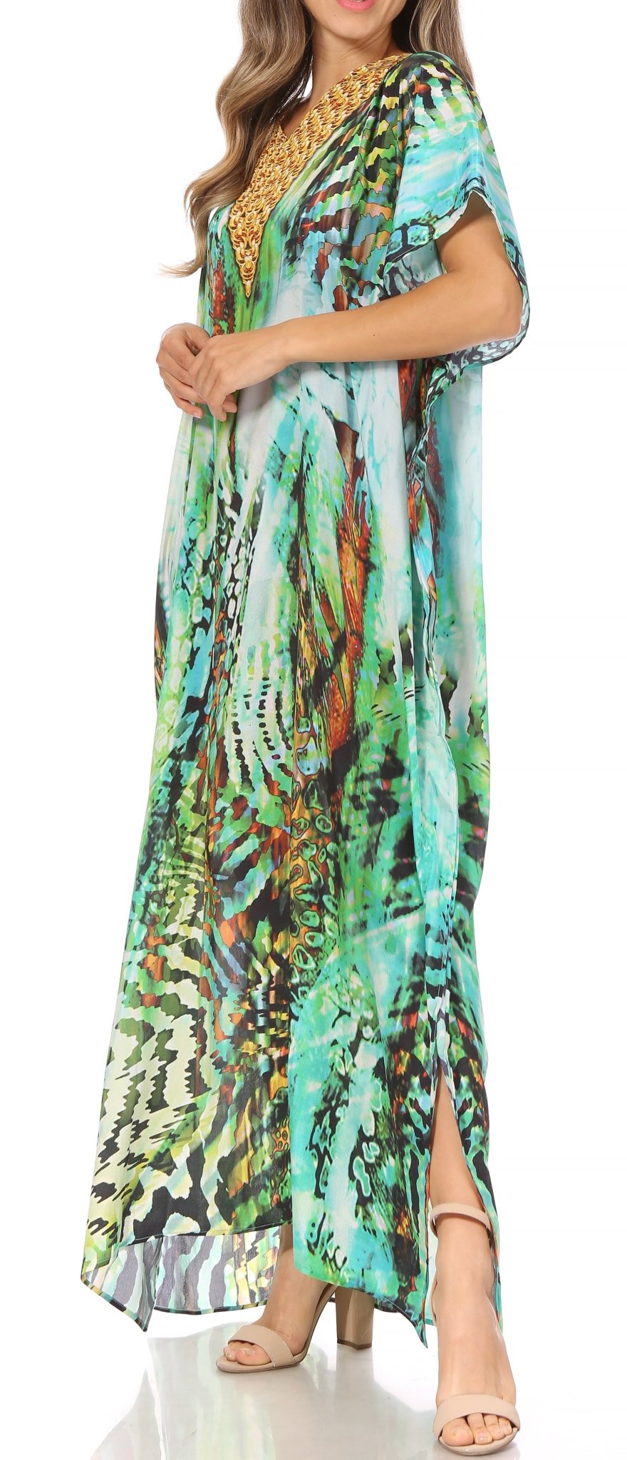 Sakkas Vicky Women's Casual Long Print Short Sleeve Petite Beach Maxi Caftan Dress - Buy One Get One Free dresses La Vie Bien Sakkas Vicky Women's Casual Long Print Short Sleeve Petite Beach Maxi Caftan Dress - Buy One Get One Free