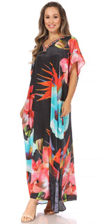 Sakkas Vicky Women's Casual Long Print Short Sleeve Petite Beach Maxi Caftan Dress - Buy One Get One Free dresses La Vie Bien Sakkas Vicky Women's Casual Long Print Short Sleeve Petite Beach Maxi Caftan Dress - Buy One Get One Free