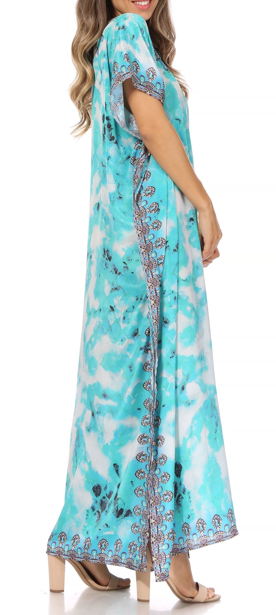 Sakkas Vicky Women's Casual Long Print Short Sleeve Petite Beach Maxi Caftan Dress - Buy One Get One Free dresses La Vie Bien Sakkas Vicky Women's Casual Long Print Short Sleeve Petite Beach Maxi Caftan Dress - Buy One Get One Free