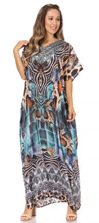 Sakkas Vicky Women's Casual Long Print Short Sleeve Petite Beach Maxi Caftan Dress - Buy One Get One Free dresses La Vie Bien Sakkas Vicky Women's Casual Long Print Short Sleeve Petite Beach Maxi Caftan Dress - Buy One Get One Free