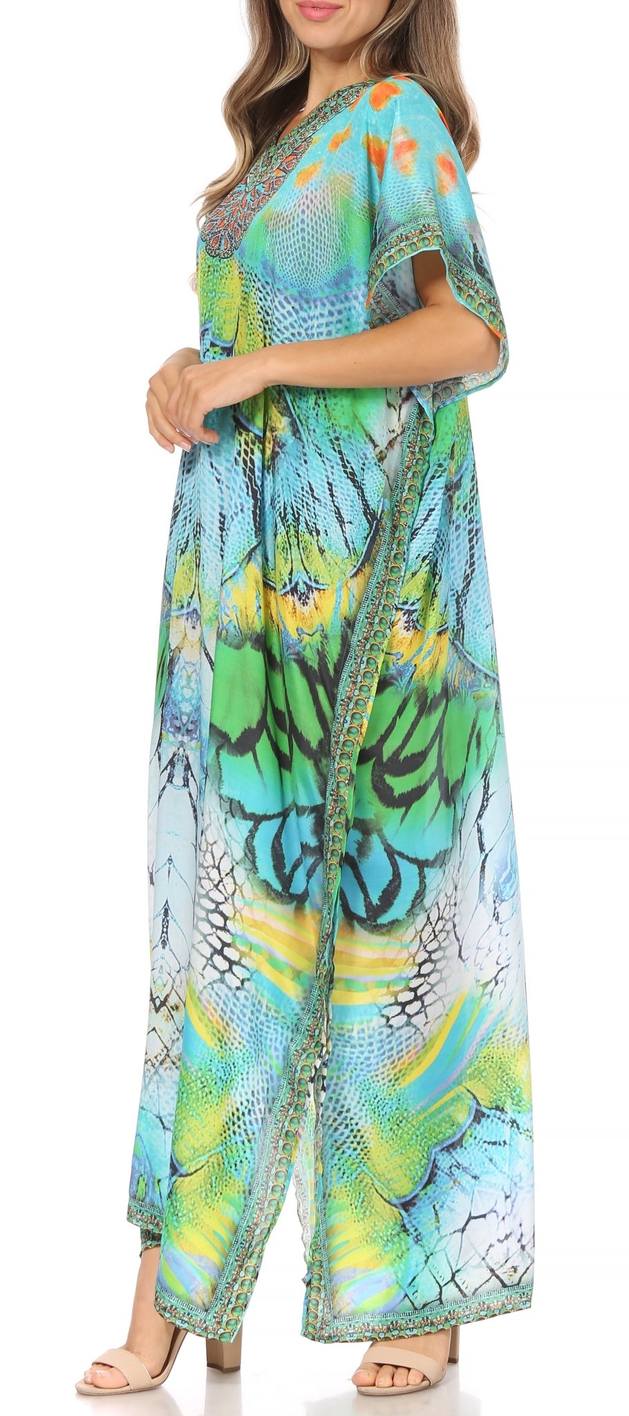 Sakkas Vicky Women's Casual Long Print Short Sleeve Petite Beach Maxi Caftan Dress - Buy One Get One Free dresses La Vie Bien Sakkas Vicky Women's Casual Long Print Short Sleeve Petite Beach Maxi Caftan Dress - Buy One Get One Free