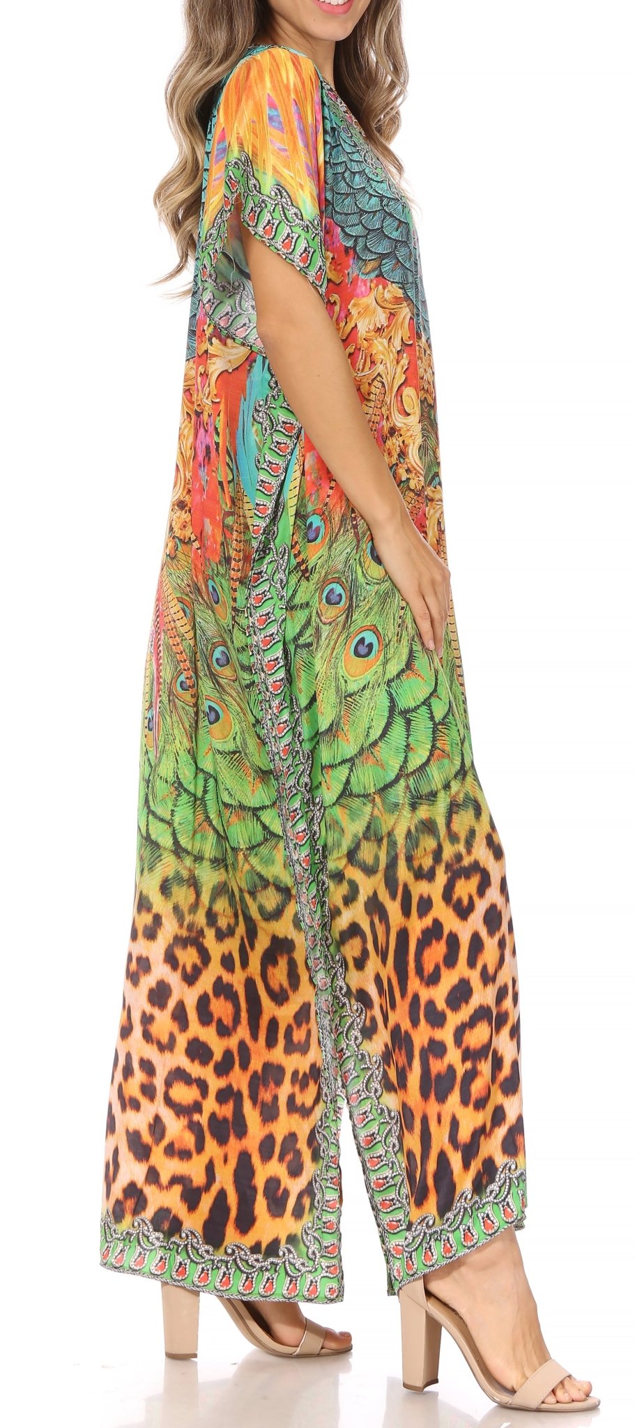 Sakkas Vicky Women's Casual Long Print Short Sleeve Petite Beach Maxi Caftan Dress - Buy One Get One Free dresses La Vie Bien Sakkas Vicky Women's Casual Long Print Short Sleeve Petite Beach Maxi Caftan Dress - Buy One Get One Free