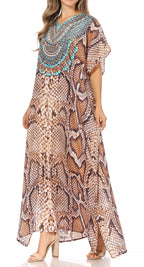 Sakkas Vicky Women's Casual Long Print Short Sleeve Petite Beach Maxi Caftan Dress - Buy One Get One Free dresses La Vie Bien Sakkas Vicky Women's Casual Long Print Short Sleeve Petite Beach Maxi Caftan Dress - Buy One Get One Free