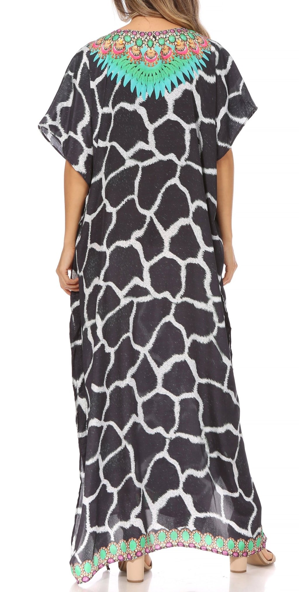 Sakkas Vicky Women's Casual Long Print Short Sleeve Petite Beach Maxi Caftan Dress - Buy One Get One Free dresses La Vie Bien Sakkas Vicky Women's Casual Long Print Short Sleeve Petite Beach Maxi Caftan Dress - Buy One Get One Free