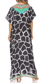 Sakkas Vicky Women's Casual Long Print Short Sleeve Petite Beach Maxi Caftan Dress - Buy One Get One Free dresses La Vie Bien Sakkas Vicky Women's Casual Long Print Short Sleeve Petite Beach Maxi Caftan Dress - Buy One Get One Free
