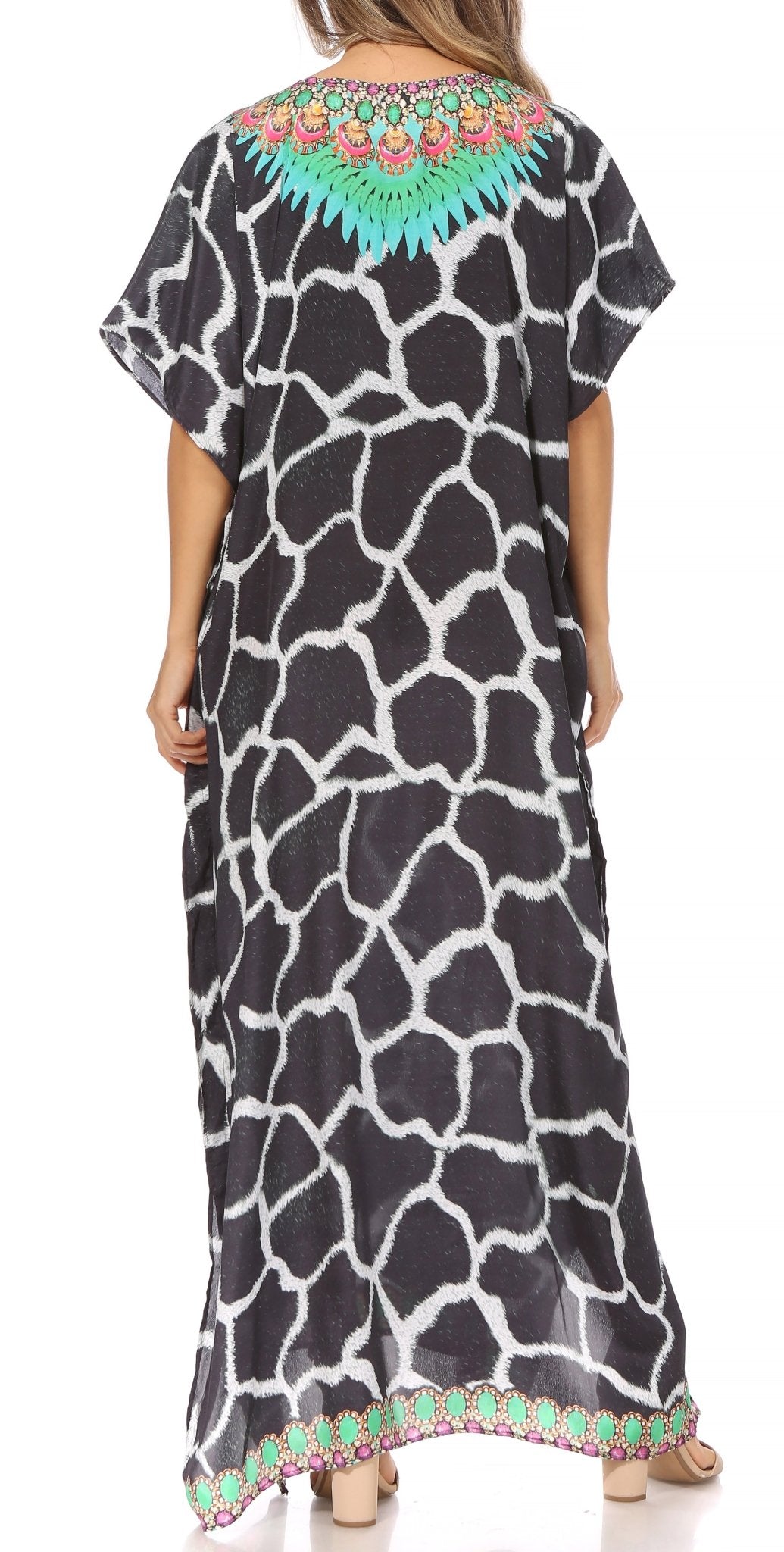 Sakkas Vicky Women's Casual Long Print Short Sleeve Petite Beach Maxi Caftan Dress - Buy One Get One Free dresses La Vie Bien Sakkas Vicky Women's Casual Long Print Short Sleeve Petite Beach Maxi Caftan Dress - Buy One Get One Free