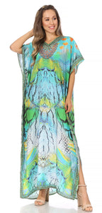 Sakkas Vicky Women's Casual Long Print Short Sleeve Petite Beach Maxi Caftan Dress - Buy One Get One Free dresses La Vie Bien Sakkas Vicky Women's Casual Long Print Short Sleeve Petite Beach Maxi Caftan Dress - Buy One Get One Free