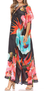 Sakkas Vicky Women's Casual Long Print Short Sleeve Petite Beach Maxi Caftan Dress - Buy One Get One Free dresses La Vie Bien Sakkas Vicky Women's Casual Long Print Short Sleeve Petite Beach Maxi Caftan Dress - Buy One Get One Free