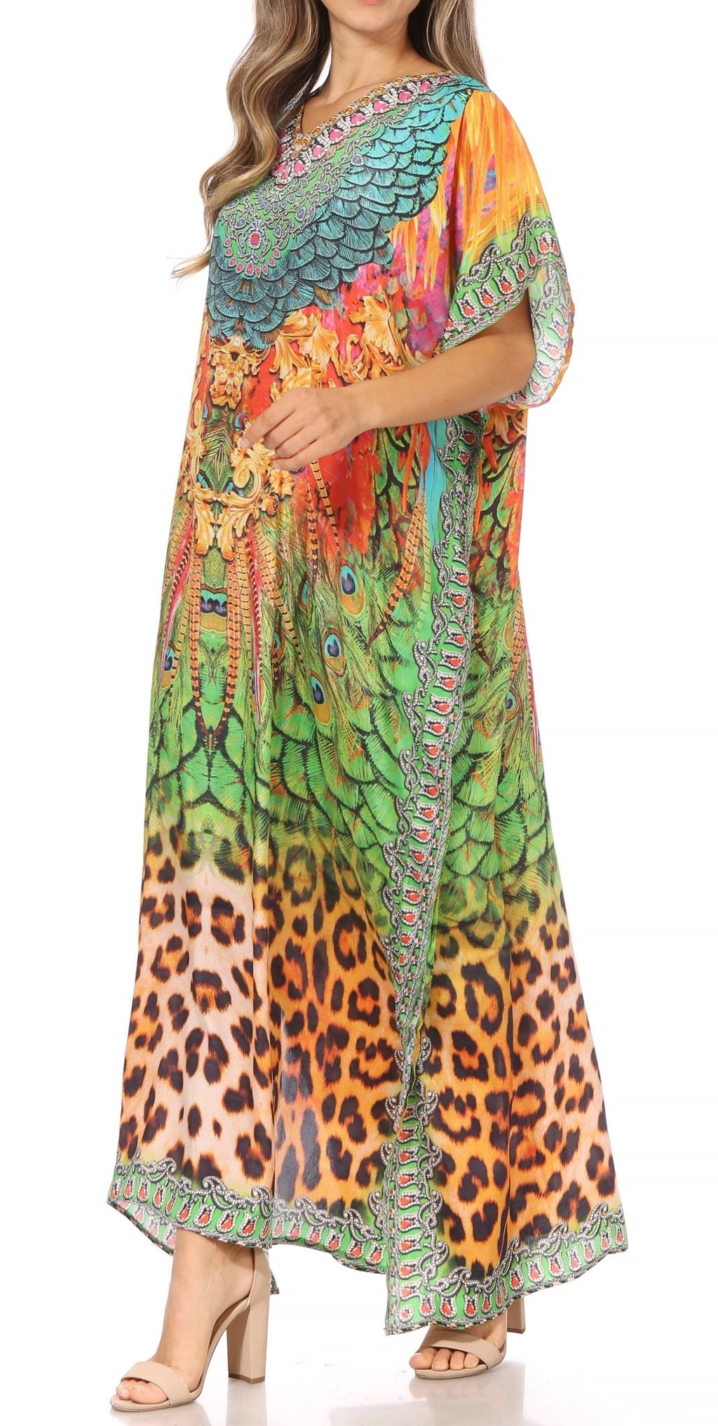 Sakkas Vicky Women's Casual Long Print Short Sleeve Petite Beach Maxi Caftan Dress - Buy One Get One Free dresses La Vie Bien Sakkas Vicky Women's Casual Long Print Short Sleeve Petite Beach Maxi Caftan Dress - Buy One Get One Free