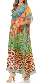 Sakkas Vicky Women's Casual Long Print Short Sleeve Petite Beach Maxi Caftan Dress - Buy One Get One Free dresses La Vie Bien Sakkas Vicky Women's Casual Long Print Short Sleeve Petite Beach Maxi Caftan Dress - Buy One Get One Free