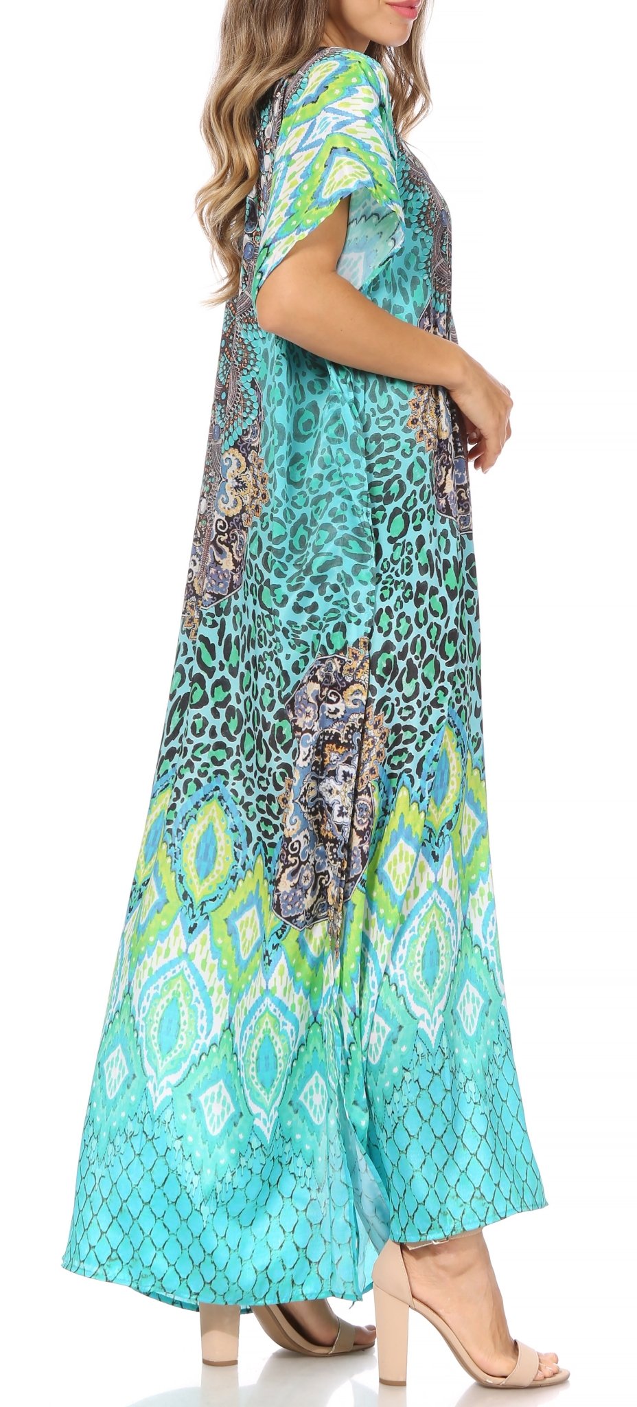 Sakkas Vicky Women's Casual Long Print Short Sleeve Petite Beach Maxi Caftan Dress - Buy One Get One Free dresses La Vie Bien Sakkas Vicky Women's Casual Long Print Short Sleeve Petite Beach Maxi Caftan Dress - Buy One Get One Free