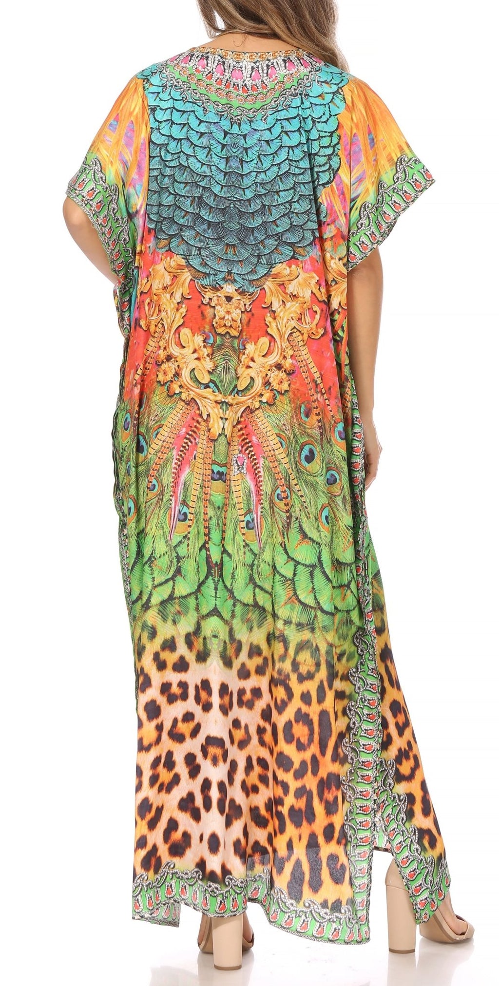 Sakkas Vicky Women's Casual Long Print Short Sleeve Petite Beach Maxi Caftan Dress - Buy One Get One Free dresses La Vie Bien Sakkas Vicky Women's Casual Long Print Short Sleeve Petite Beach Maxi Caftan Dress - Buy One Get One Free