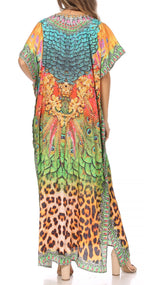 Sakkas Vicky Women's Casual Long Print Short Sleeve Petite Beach Maxi Caftan Dress - Buy One Get One Free dresses La Vie Bien Sakkas Vicky Women's Casual Long Print Short Sleeve Petite Beach Maxi Caftan Dress - Buy One Get One Free