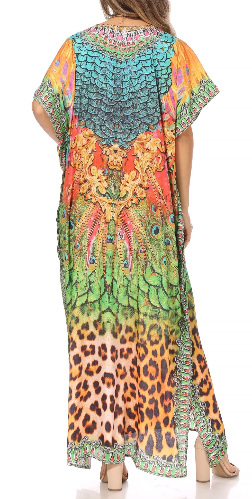 Sakkas Vicky Women's Casual Long Print Short Sleeve Petite Beach Maxi Caftan Dress - Buy One Get One Free dresses La Vie Bien Sakkas Vicky Women's Casual Long Print Short Sleeve Petite Beach Maxi Caftan Dress - Buy One Get One Free