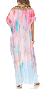 Sakkas Vicky Women's Casual Long Print Short Sleeve Petite Beach Maxi Caftan Dress - Buy One Get One Free dresses La Vie Bien Sakkas Vicky Women's Casual Long Print Short Sleeve Petite Beach Maxi Caftan Dress - Buy One Get One Free