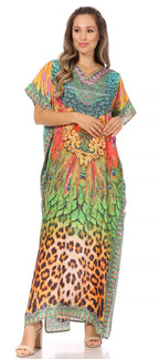 Sakkas Vicky Women's Casual Long Print Short Sleeve Petite Beach Maxi Caftan Dress - Buy One Get One Free dresses La Vie Bien Sakkas Vicky Women's Casual Long Print Short Sleeve Petite Beach Maxi Caftan Dress - Buy One Get One Free