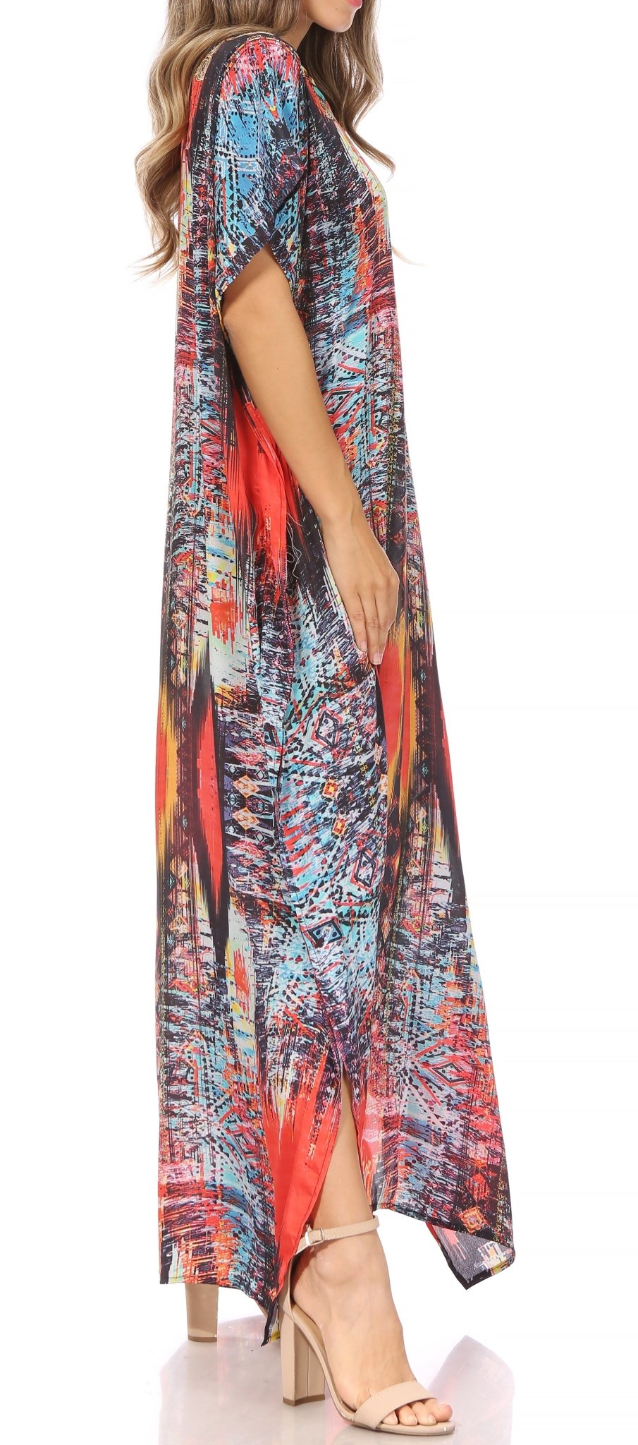 Sakkas Vicky Women's Casual Long Print Short Sleeve Petite Beach Maxi Caftan Dress - Buy One Get One Free dresses La Vie Bien Sakkas Vicky Women's Casual Long Print Short Sleeve Petite Beach Maxi Caftan Dress - Buy One Get One Free