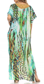 Sakkas Vicky Women's Casual Long Print Short Sleeve Petite Beach Maxi Caftan Dress - Buy One Get One Free dresses La Vie Bien Sakkas Vicky Women's Casual Long Print Short Sleeve Petite Beach Maxi Caftan Dress - Buy One Get One Free