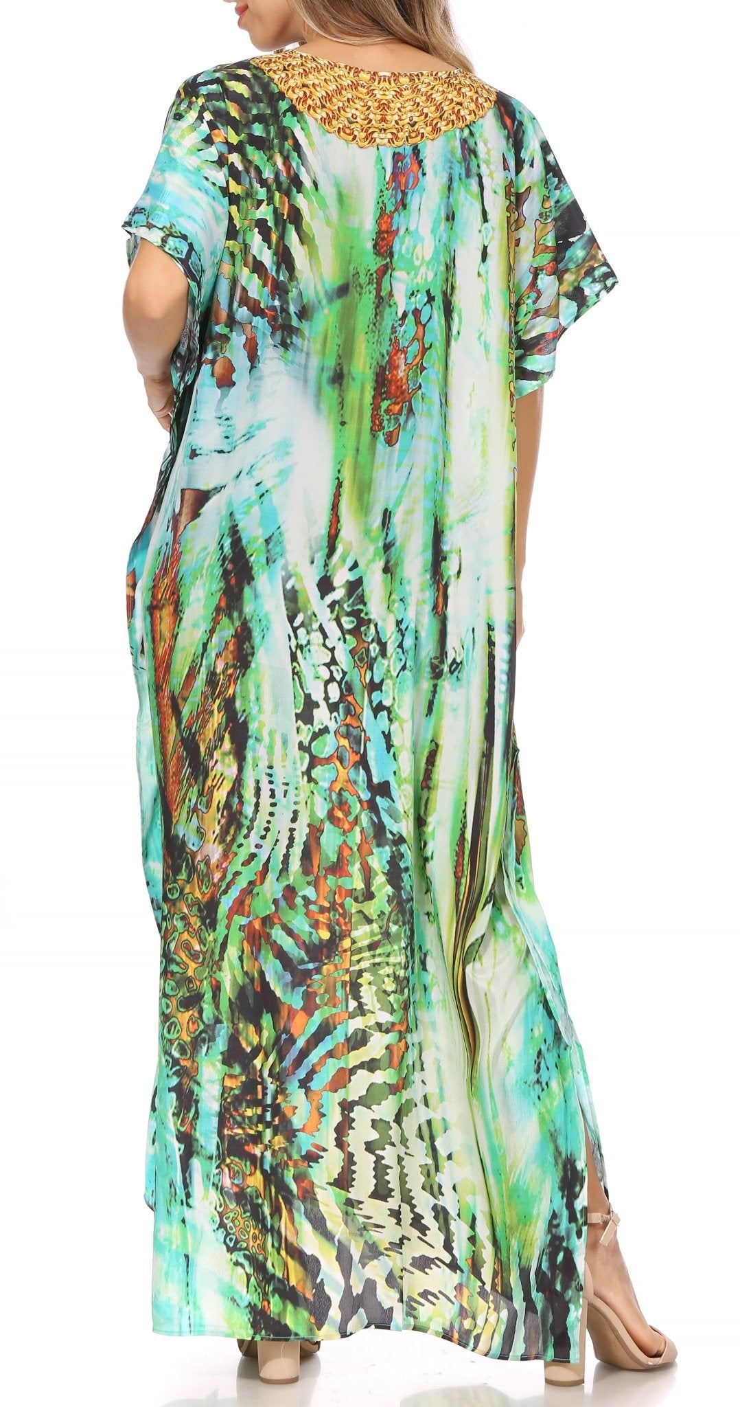 Sakkas Vicky Women's Casual Long Print Short Sleeve Petite Beach Maxi Caftan Dress - Buy One Get One Free dresses La Vie Bien Sakkas Vicky Women's Casual Long Print Short Sleeve Petite Beach Maxi Caftan Dress - Buy One Get One Free