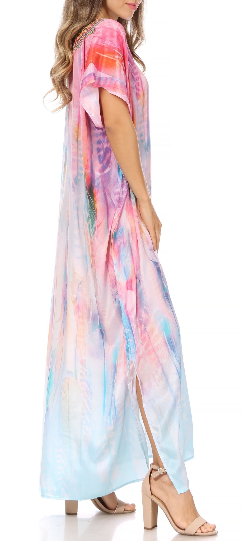 Sakkas Vicky Women's Casual Long Print Short Sleeve Petite Beach Maxi Caftan Dress - Buy One Get One Free dresses La Vie Bien Sakkas Vicky Women's Casual Long Print Short Sleeve Petite Beach Maxi Caftan Dress - Buy One Get One Free