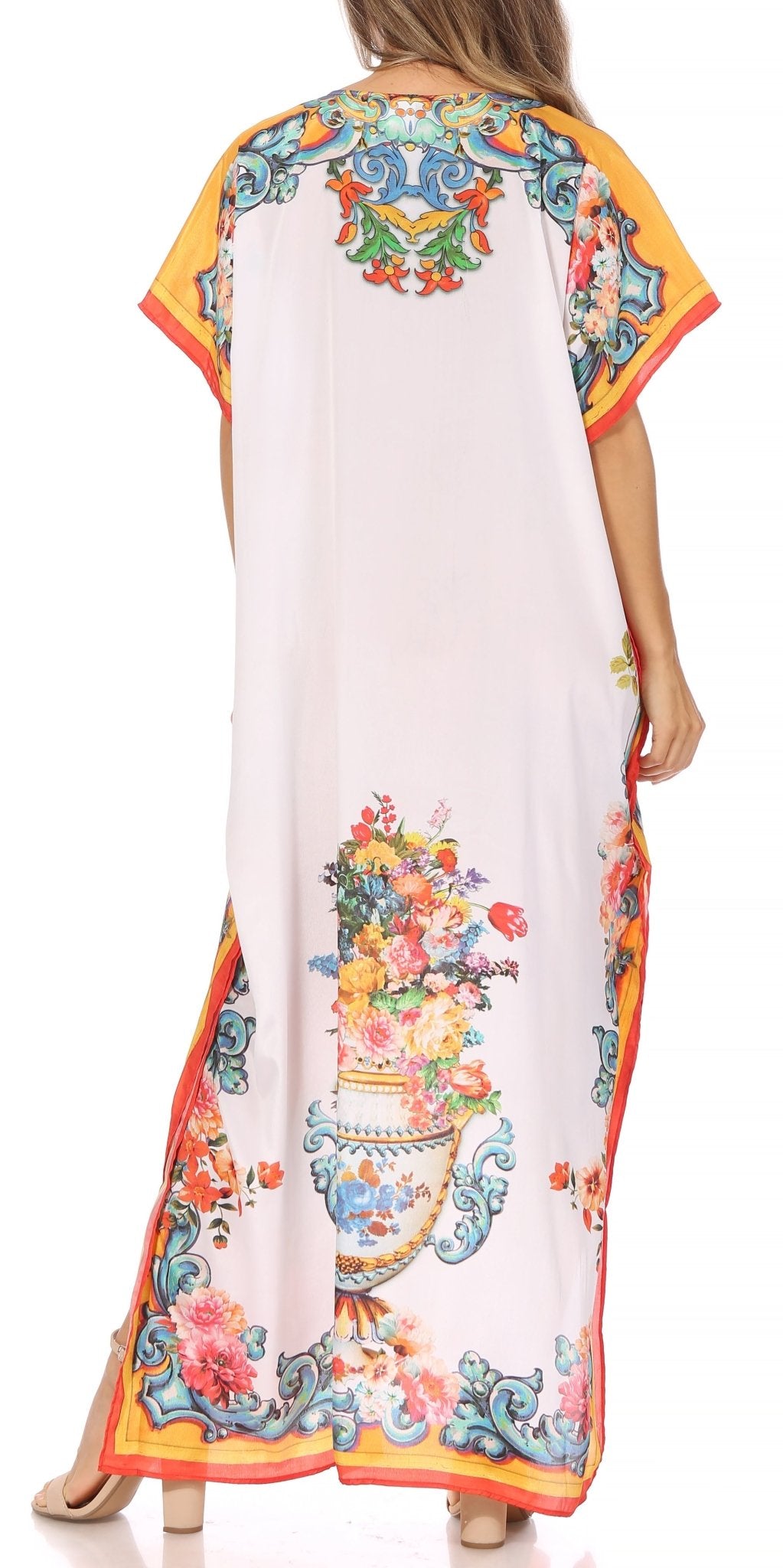 Sakkas Vicky Women's Casual Long Print Short Sleeve Petite Beach Maxi Caftan Dress - Buy One Get One Free dresses La Vie Bien Sakkas Vicky Women's Casual Long Print Short Sleeve Petite Beach Maxi Caftan Dress - Buy One Get One Free