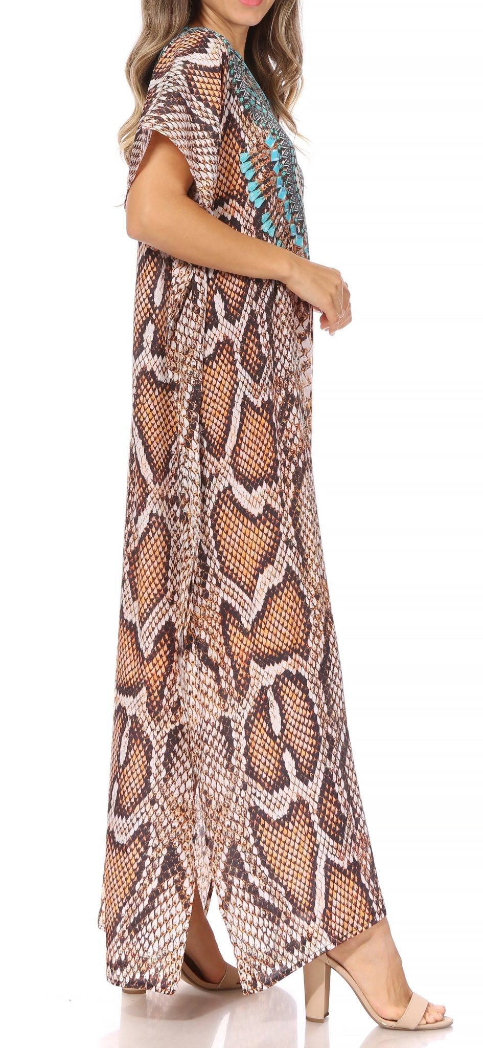 Sakkas Vicky Women's Casual Long Print Short Sleeve Petite Beach Maxi Caftan Dress - Buy One Get One Free dresses La Vie Bien Sakkas Vicky Women's Casual Long Print Short Sleeve Petite Beach Maxi Caftan Dress - Buy One Get One Free