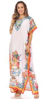 Sakkas Vicky Women's Casual Long Print Short Sleeve Petite Beach Maxi Caftan Dress - Buy One Get One Free dresses La Vie Bien Sakkas Vicky Women's Casual Long Print Short Sleeve Petite Beach Maxi Caftan Dress - Buy One Get One Free