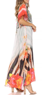 Sakkas Vicky Women's Casual Long Print Short Sleeve Petite Beach Maxi Caftan Dress - Buy One Get One Free dresses La Vie Bien Sakkas Vicky Women's Casual Long Print Short Sleeve Petite Beach Maxi Caftan Dress - Buy One Get One Free