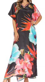 Sakkas Vicky Women's Casual Long Print Short Sleeve Petite Beach Maxi Caftan Dress - Buy One Get One Free dresses La Vie Bien Sakkas Vicky Women's Casual Long Print Short Sleeve Petite Beach Maxi Caftan Dress - Buy One Get One Free